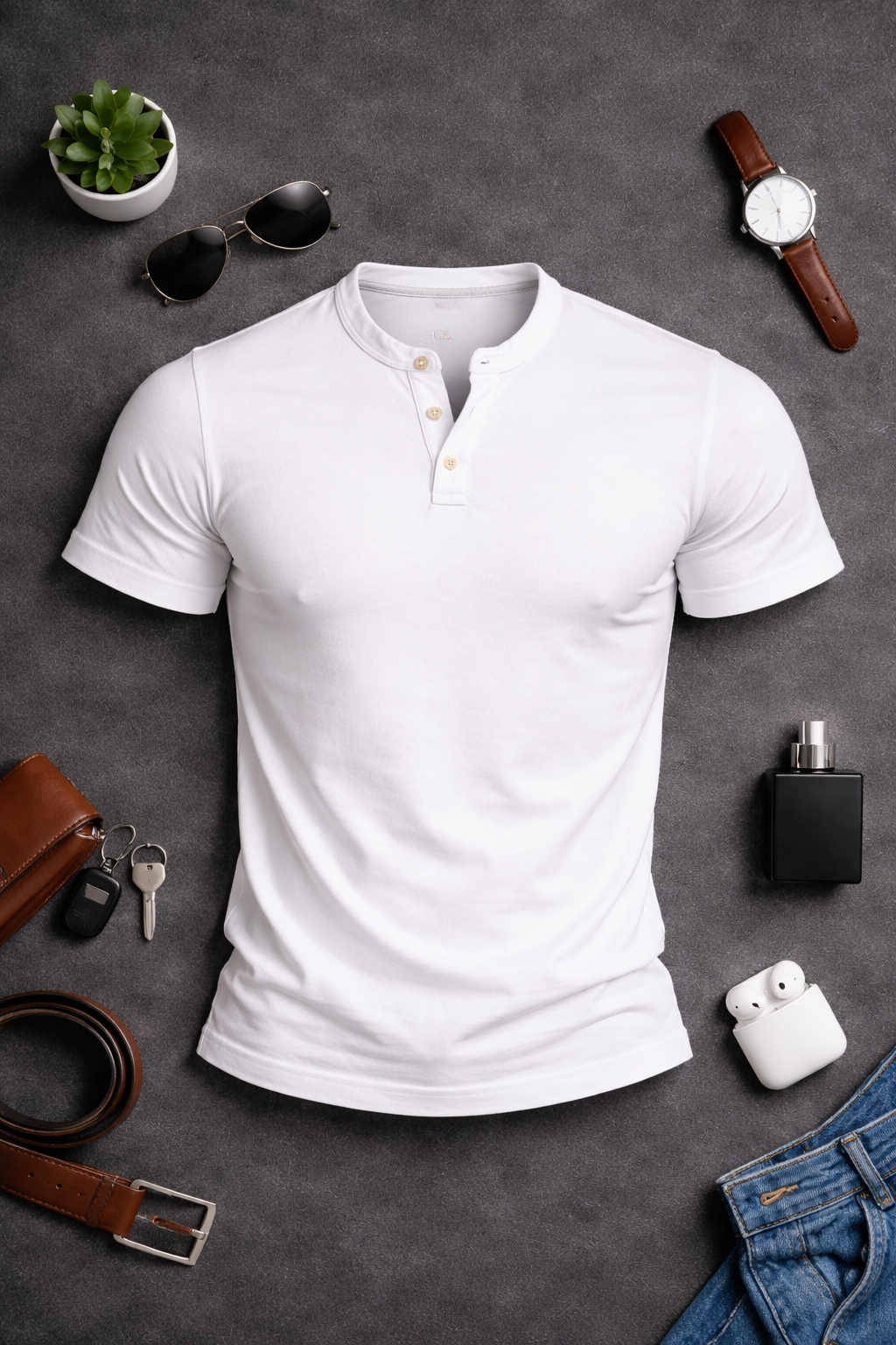 Men’s Slim Fit Henley T-Shirt – Premium Stretch Cotton Short Sleeve Casual Streetwear Tee
