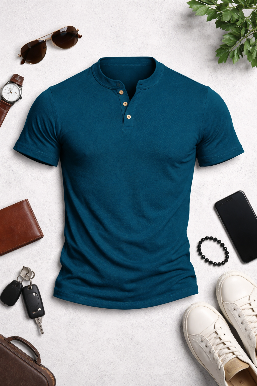 Men’s Slim Fit Henley T-Shirt – Premium Stretch Cotton Short Sleeve Casual Streetwear Tee