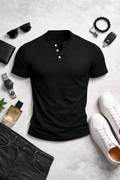 Men’s Slim Fit Henley T-Shirt – Premium Stretch Cotton Short Sleeve Casual Streetwear Tee