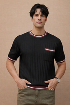 Slim Fit Ribbed Knit T-Shirt for Men – Premium Fabric