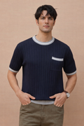 Slim Fit Ribbed Knit T-Shirt for Men – Premium Fabric