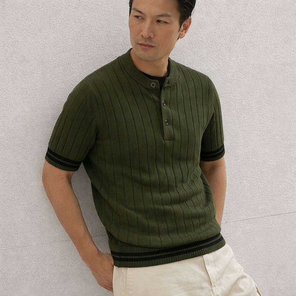 Men’s Premium Ribbed Henley T-Shirt – Short Sleeve Casual Summer Wear