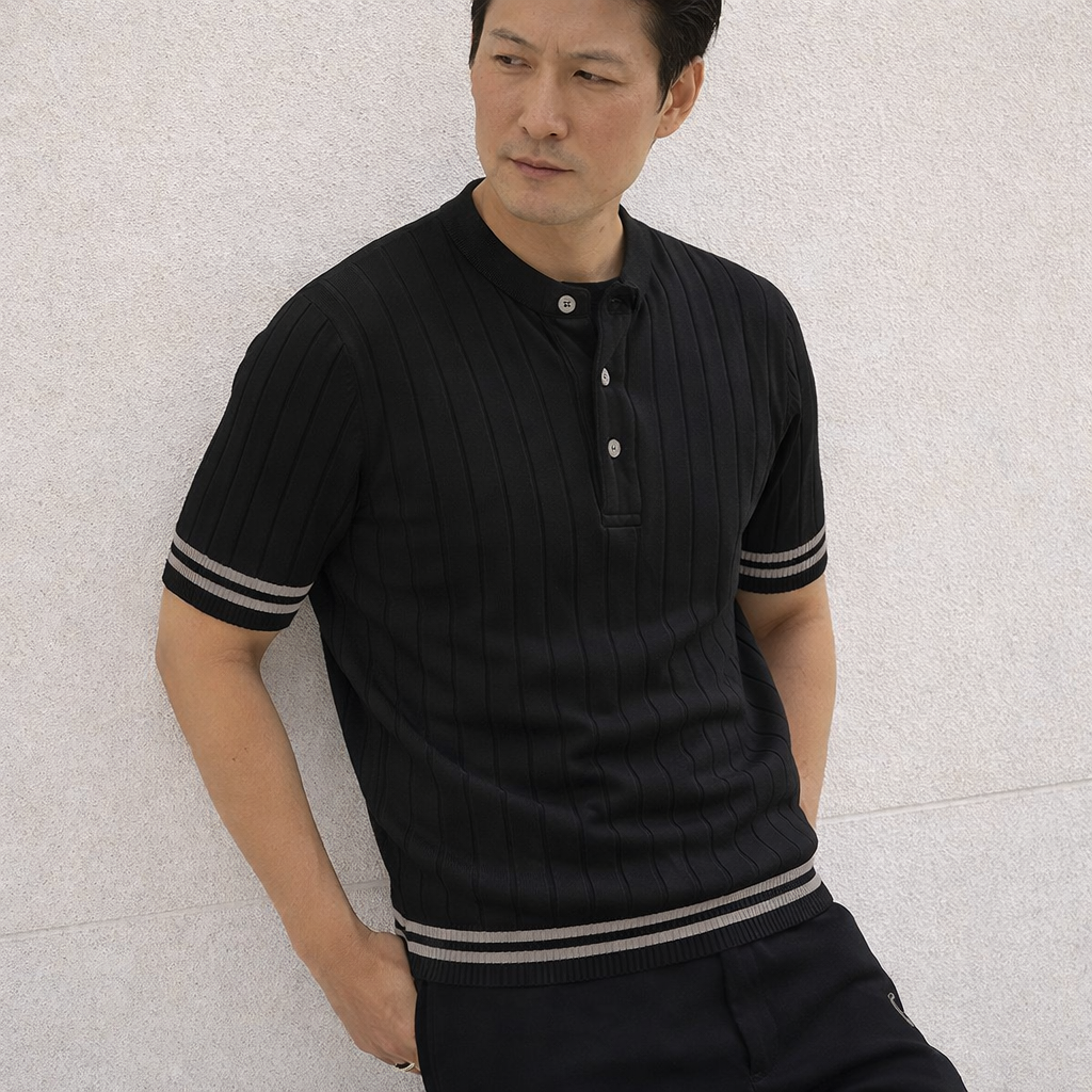 Men’s Premium Ribbed Henley T-Shirt – Short Sleeve Casual Summer Wear