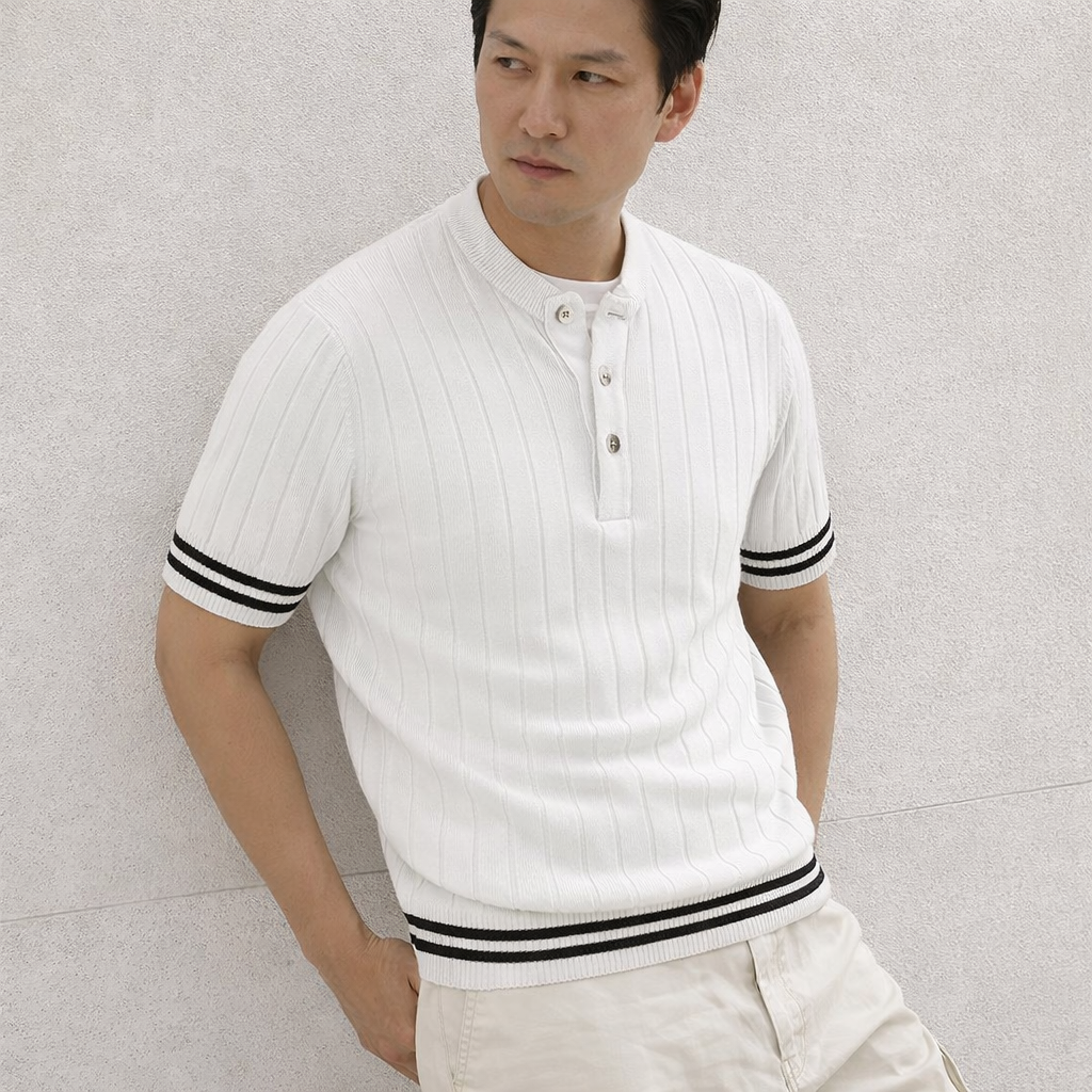 Men’s Premium Ribbed Henley T-Shirt – Short Sleeve Casual Summer Wear