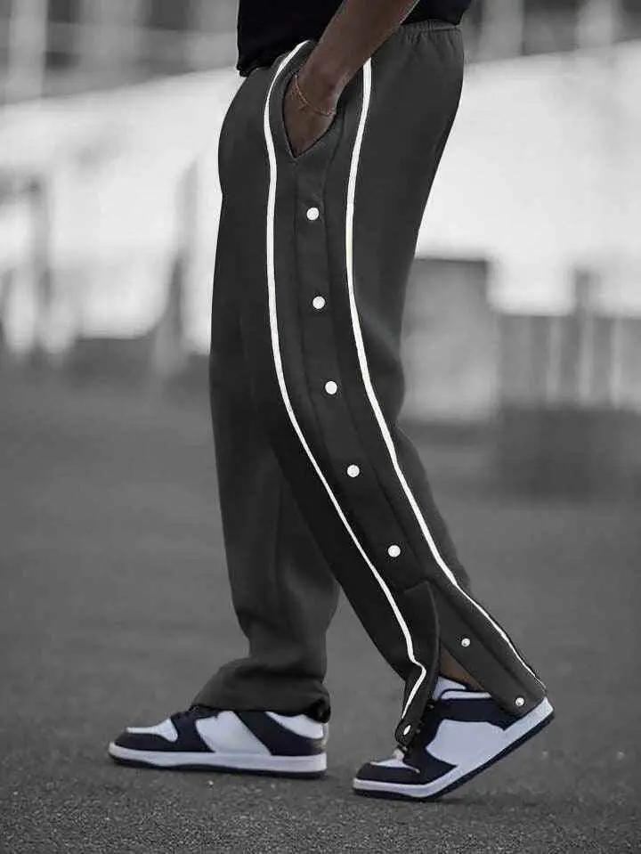 Button stripe Aestehtic Sweatpants  (Steel Grey ) - Premium Trouser from The Divine Shop - Just Rs.2250! Shop now at The Divine Shop