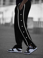 Manfinity Men Contrast Tape Button Side Drawstring Waist Sweatpants Black - The Divine Shop