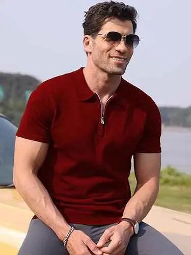 Maroon zipper polo shirt for men - Premium Polo T-Shirt from The Divine Shop - Just Rs.2250! Shop now at The Divine Shop