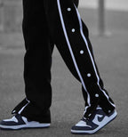 Manfinity Men Contrast Tape Button Side Drawstring Waist Sweatpants Black - The Divine Shop