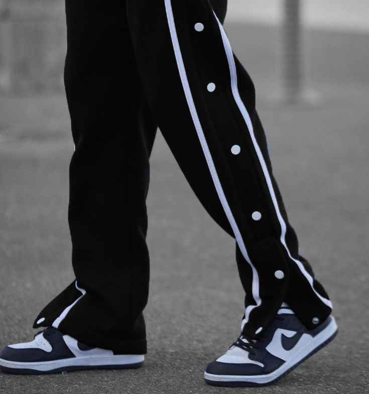 Manfinity Men Contrast Tape Button Side Drawstring Waist Sweatpants Black - The Divine Shop