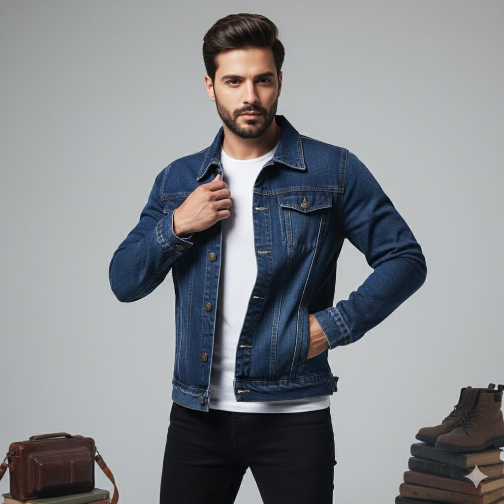 Blue denim jacket export quality - Premium Denim jacket from The Divine Shop - Just Rs.3999! Shop now at The Divine Shop