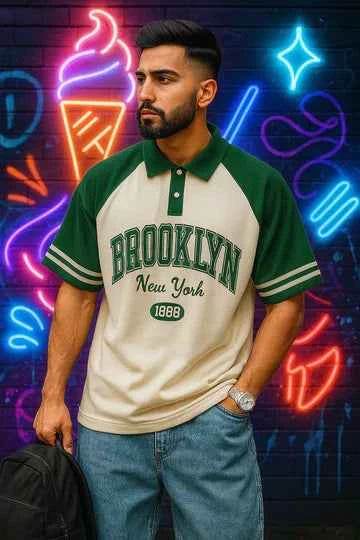 Brookyln printed polo T shirt in jersi White - Premium Polo T-Shirt from The Divine Shop - Just Rs.1799! Shop now at The Divine Shop