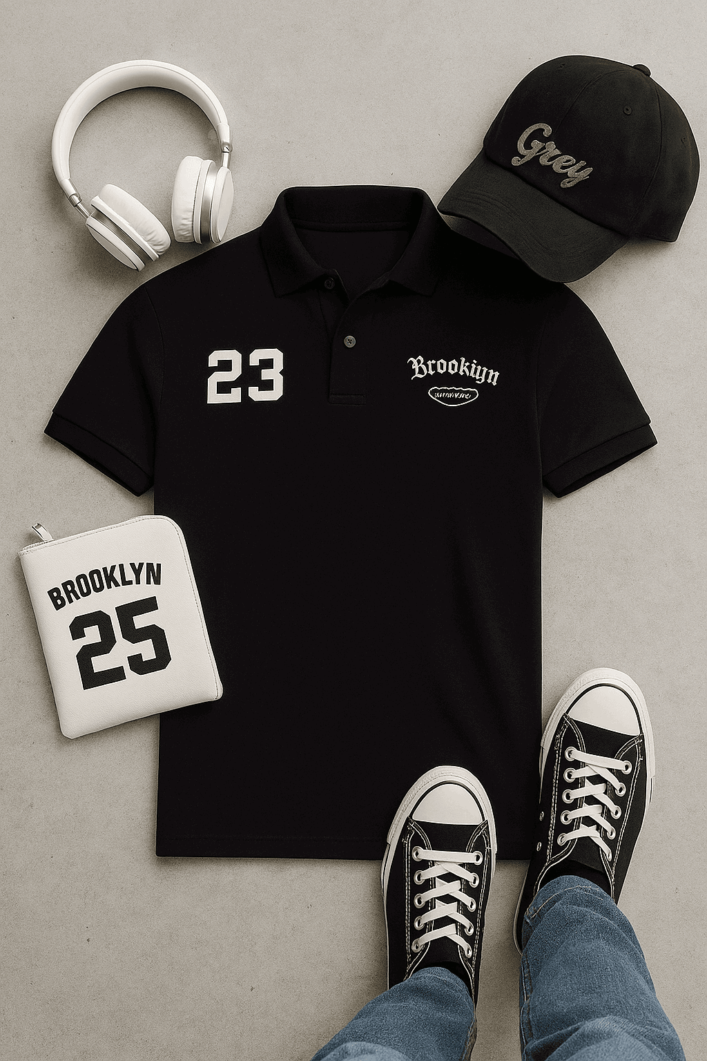 Brookyln printed polo T shirt Navy greish - Premium Polo T-Shirt from The Divine Shop - Just Rs.1699! Shop now at The Divine Shop