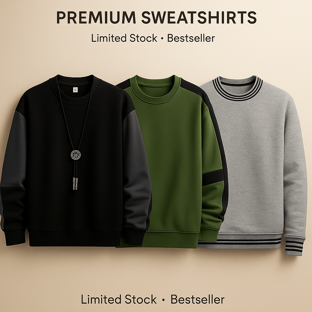 Bundle of Three MultiStyle Sweatshirt - Premium Sweatshirts from The Divine Shop - Just Rs.4999! Shop now at The Divine Shop