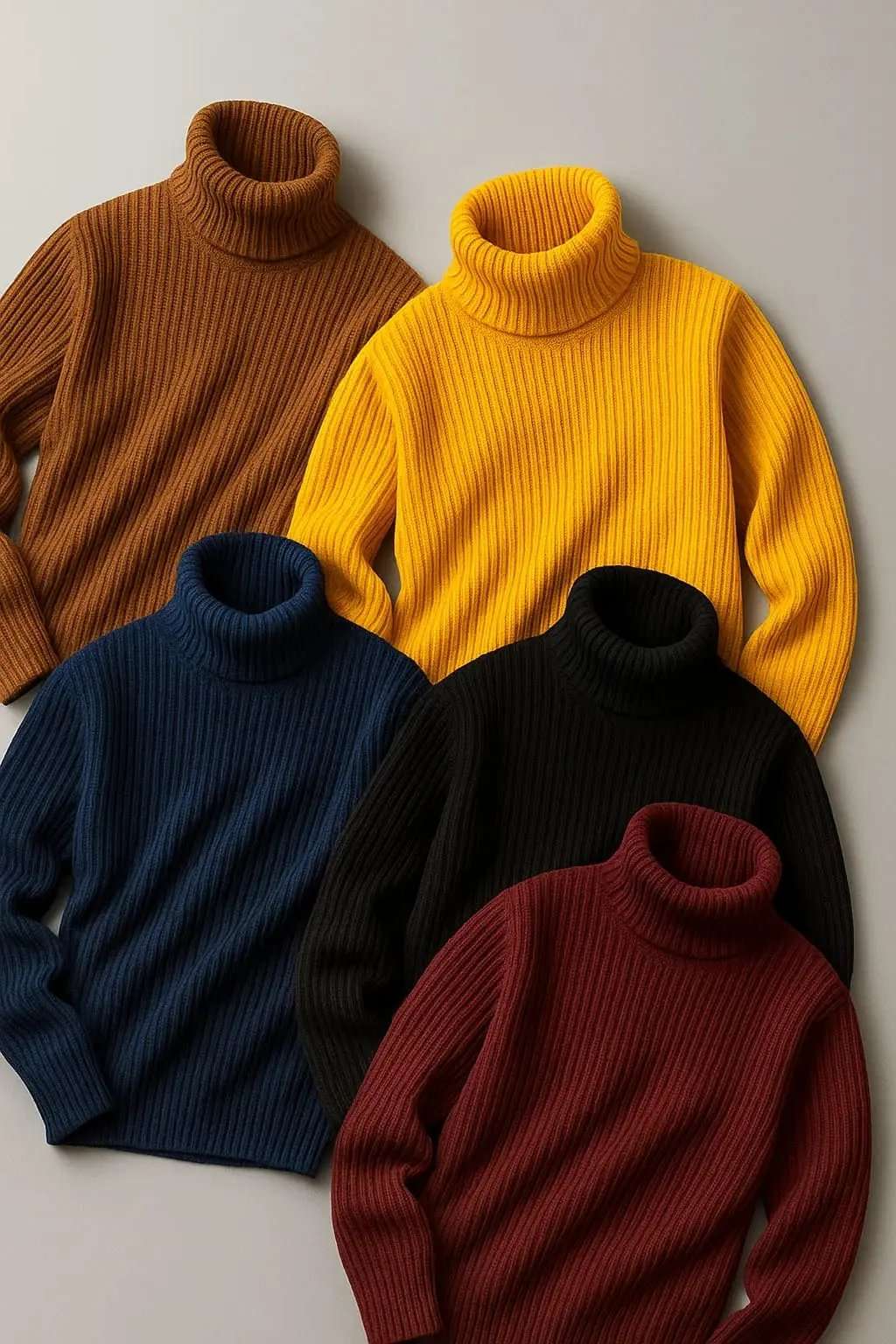 Bundle of 5 Folded colorful basic high neck sweaters - Premium High Neck from My Store - Just Rs.4999! Shop now at The Divine Shop
