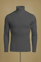 Charcoal Ribbed turtleneck sweater - Premium High Neck from My Store - Just Rs.1999! Shop now at The Divine Shop
