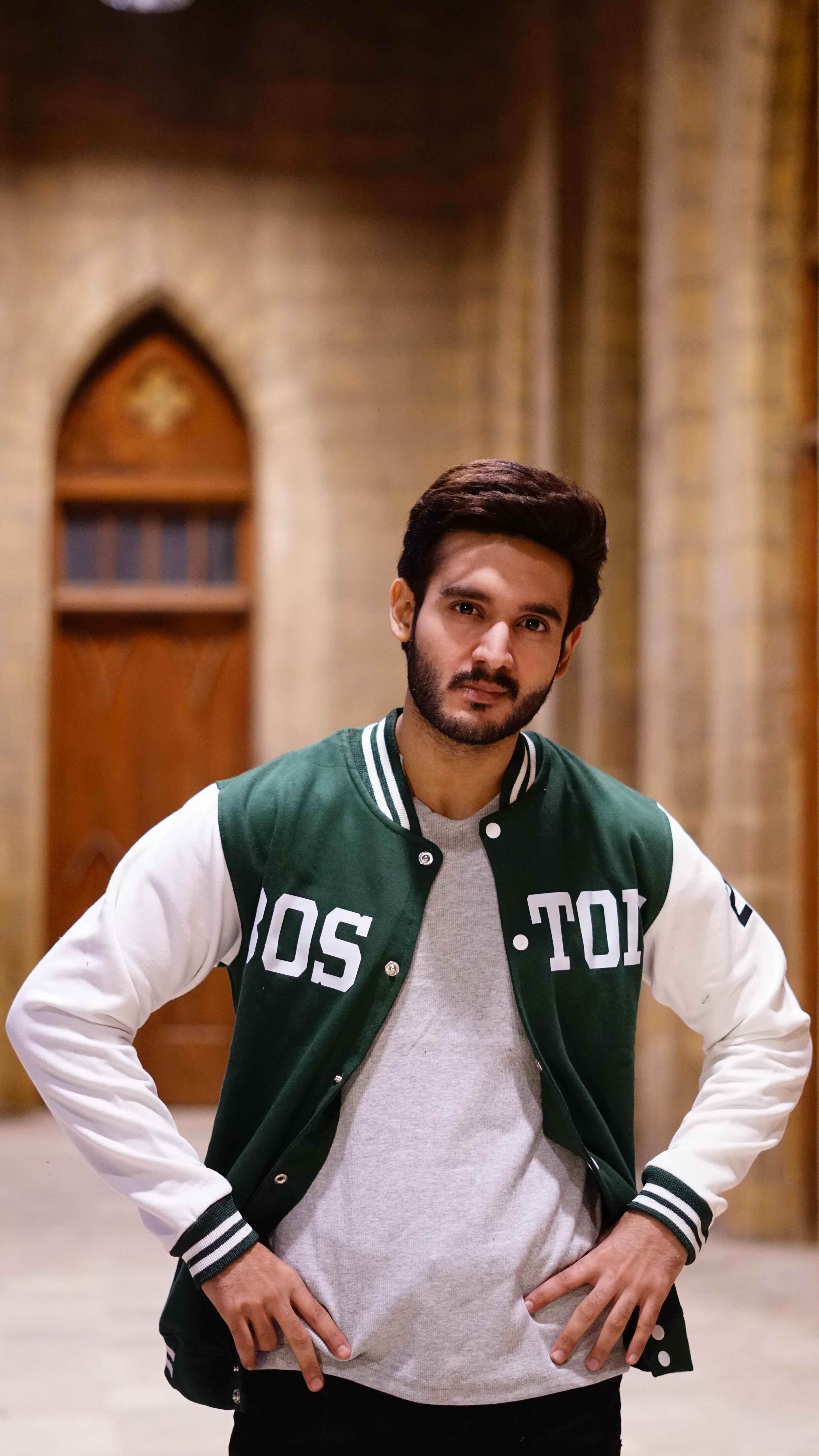 Green and white boston printer baseball jacket - The Divine Shop