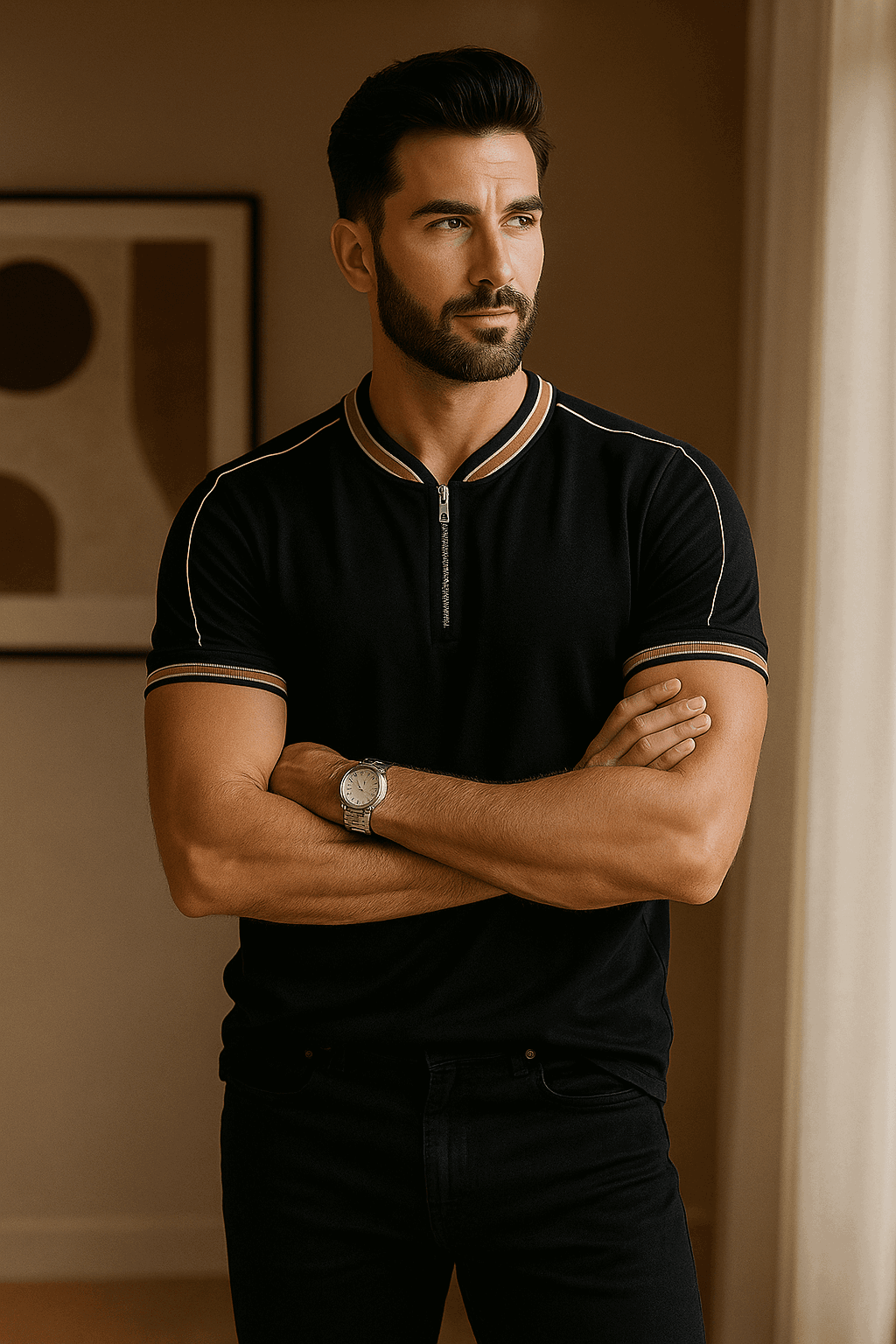 Madmext smoked polo neck black zip shirt - Premium Polo T-Shirt from The Divine Shop - Just Rs.1999! Shop now at The Divine Shop