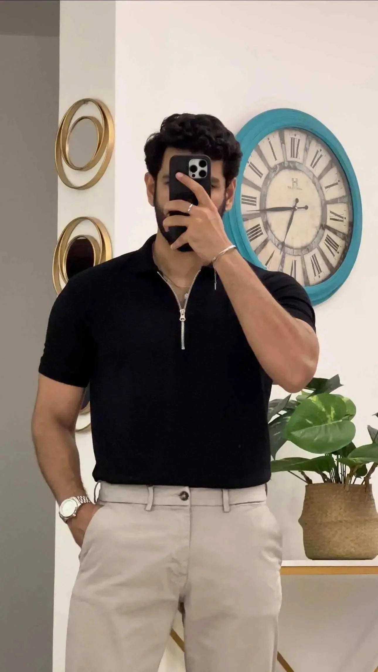 Mens black zipper polo shirt outfit - Premium Polo T-Shirt from The Divine Shop - Just Rs.2250! Shop now at The Divine Shop