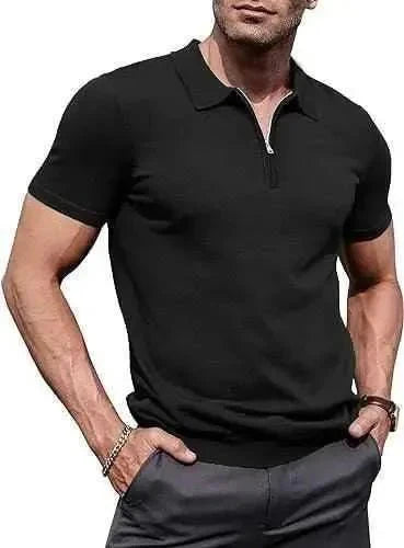 Mens black zipper polo shirt outfit - Premium Polo T-Shirt from The Divine Shop - Just Rs.2250! Shop now at The Divine Shop