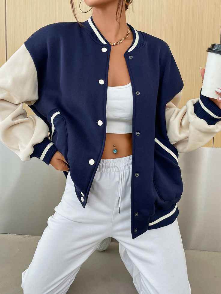 Navy and cream baseball jacket - Premium Baseball Jacket from The Divine Shop - Just Rs.2299! Shop now at The Divine Shop