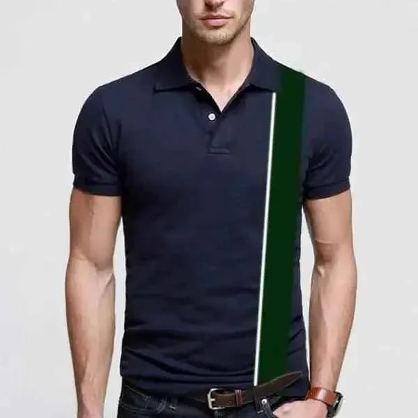 Navy blue polo shirt green stripe menswear - Premium Polo T-Shirt from The Divine Shop - Just Rs.1899! Shop now at The Divine Shop