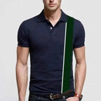Navy blue polo shirt green stripe menswear - Premium Polo T-Shirt from The Divine Shop - Just Rs.1899! Shop now at The Divine Shop