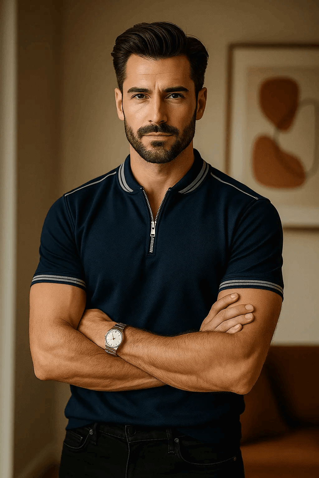 Navy madmext smoked polo neck shirt - Premium Polo T-Shirt from The Divine Shop - Just Rs.1999! Shop now at The Divine Shop